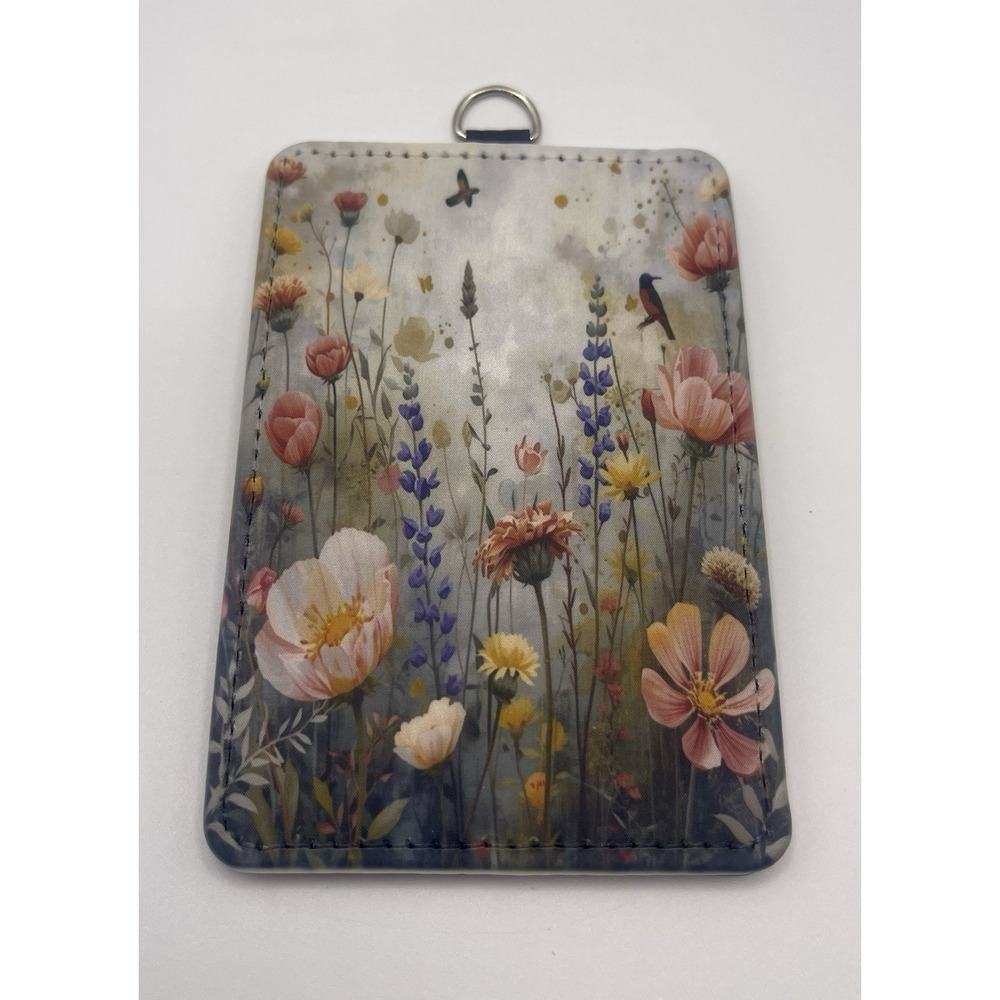 Nurse Doctor Teacher ID Card Holder with Lanyard Hook Wildflowers